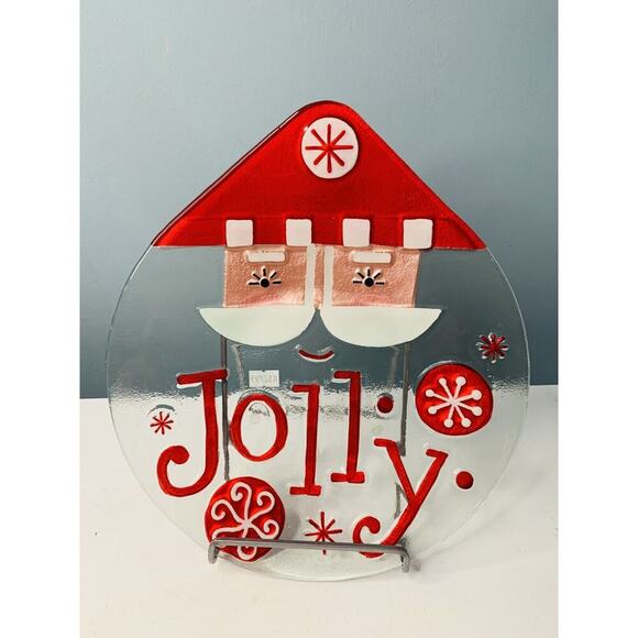 New Jolly Santa Fusion Glass Shaped Plate Platter Lori Siebert 2011 Silvestryi - Picture 3 of 9